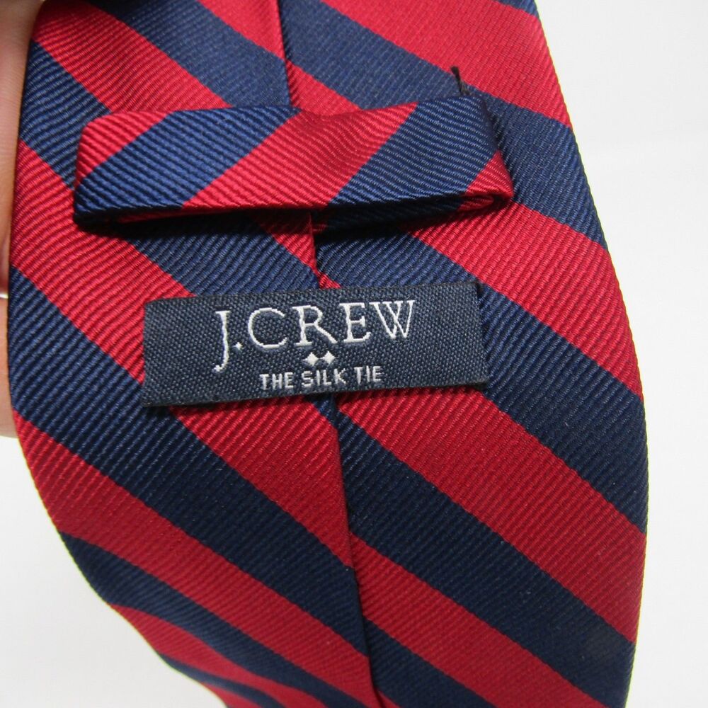 J.Crew Men's Red & Navy Diagonal Stripe 100% Silk Tie Necktie Classic